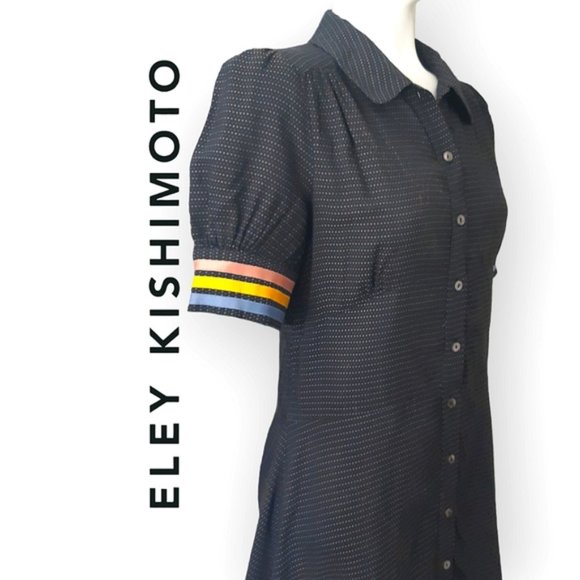 Eley Kishimoto polkadot striped puff sleeve collared button up dress size 8 - Picture 6 of 11